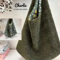 Grand sac fourre-tout réversible femme en moumoute vert chiné, création artisanale cousue main