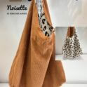 Sac fourre-tout réversible femme en velours côtelé camel avec intérieur léopard, fait main en Isère